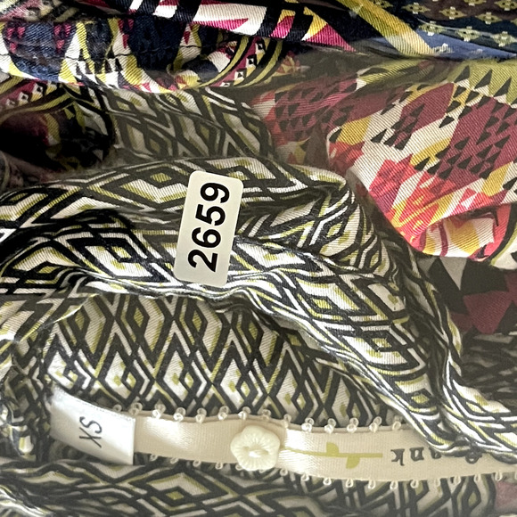 Uncle Frank Tunic Top Womens XS Geometric Button Front Tie Neck Aztec Boho Artsy - Picture 16 of 16